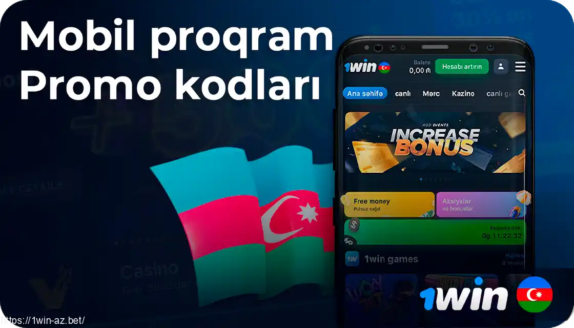Mobil tətbiqdə promo kodlar və bonuslar, arxa planda Azərbaycan bayrağı ilə