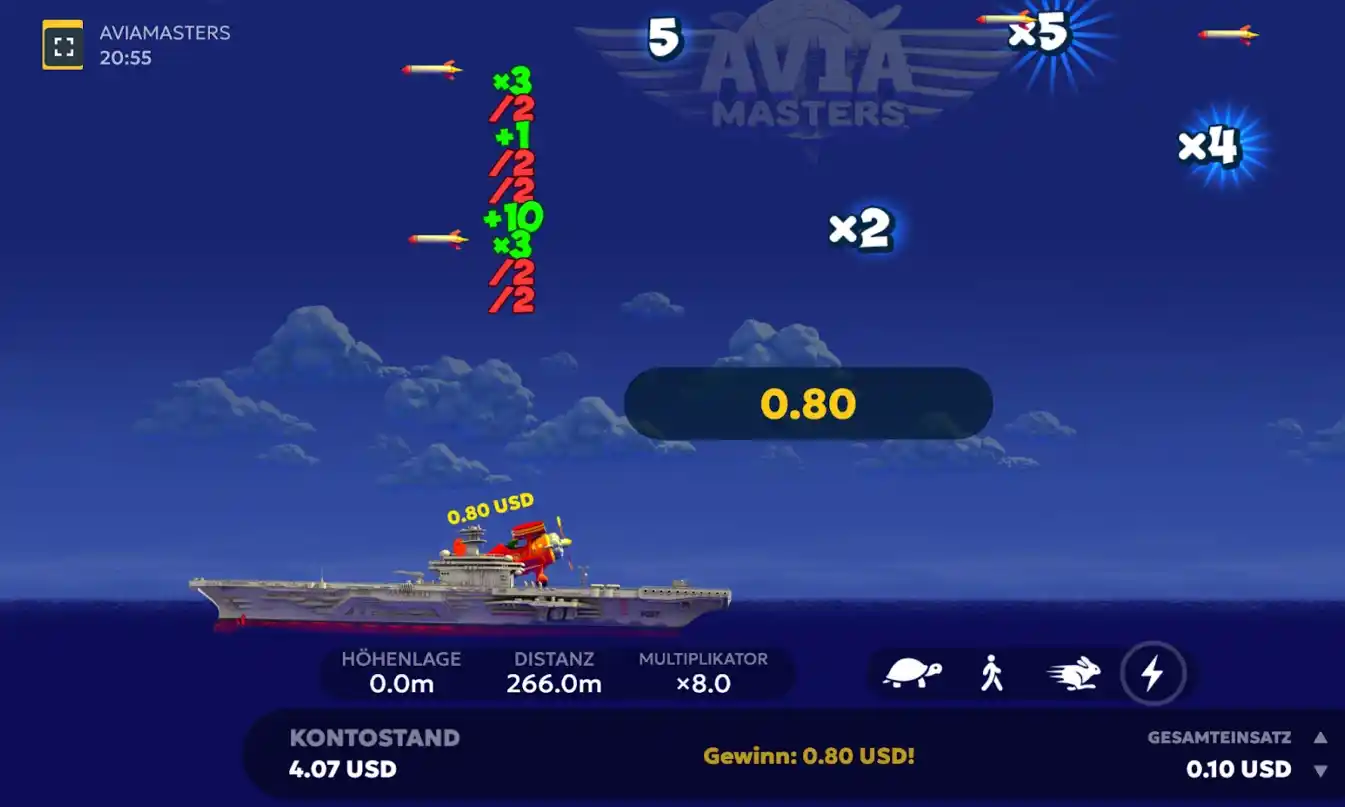 Spielszene von mit Multiplikatoren und Gewinnen.