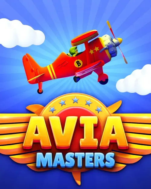 Avia Masters Logo mit rotem Flugzeug und Wolken