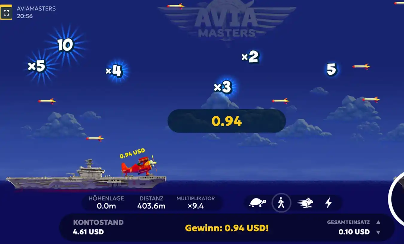 Spielszene mit Multiplikator und Raketen
