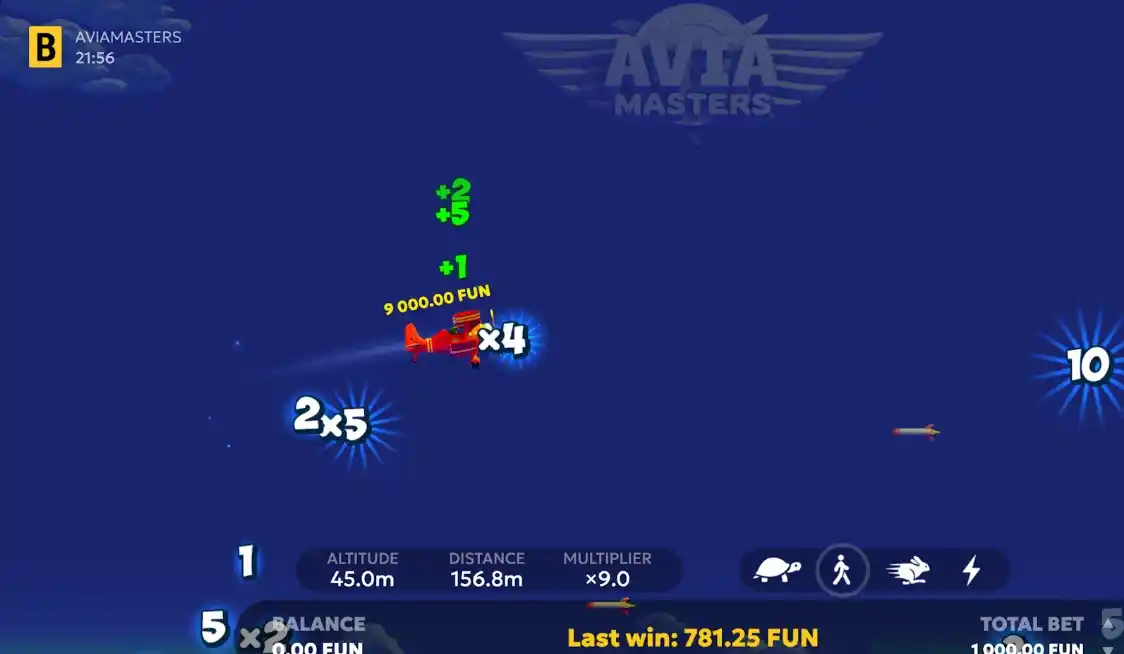 Red plane collecting points while dodging rockets in night sky
