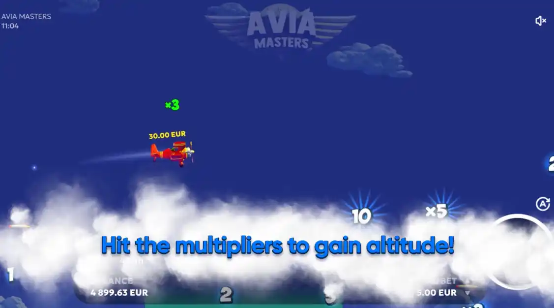 Plane flying upward collecting x3 multiplier in the clouds