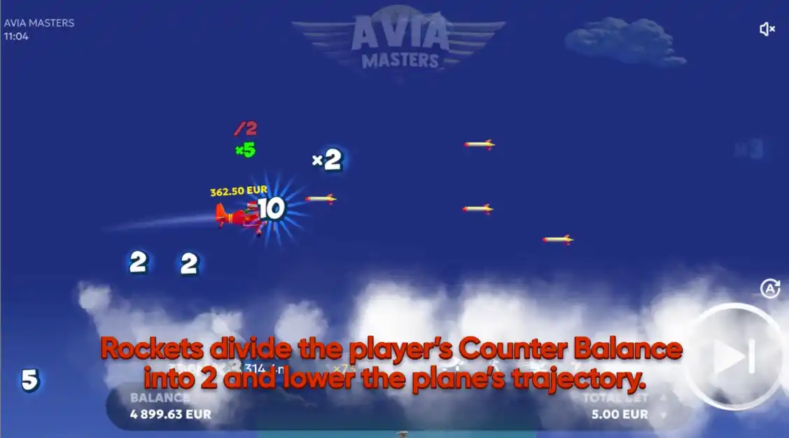 Plane hit by rockets, multipliers and red warning text