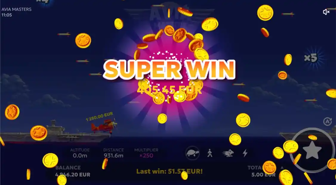 Golden coins flying around with super win notification
