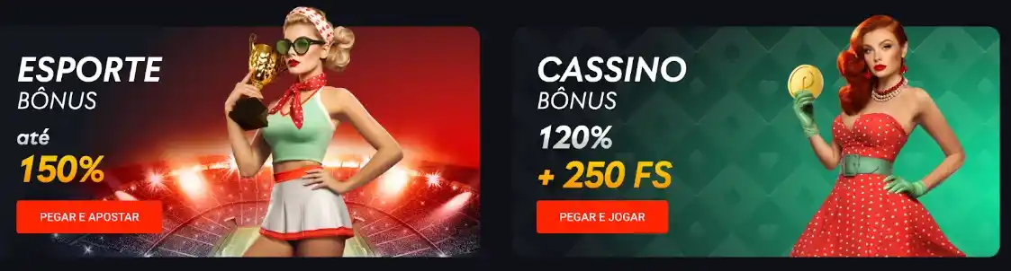 Apresentando duas personagens femininas que ganham prêmios com bônus esportivos e de cassino